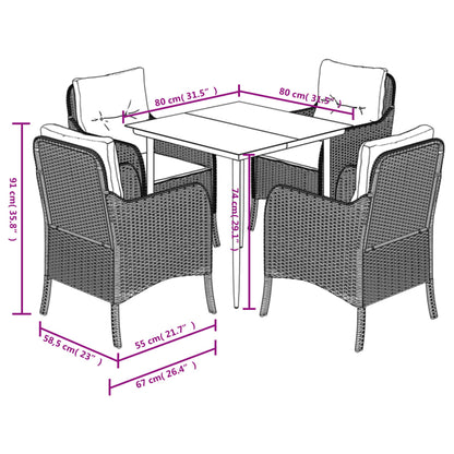 vidaXL 5-tlg. Garten-Essgruppe mit Kissen Schwarz Poly Rattan