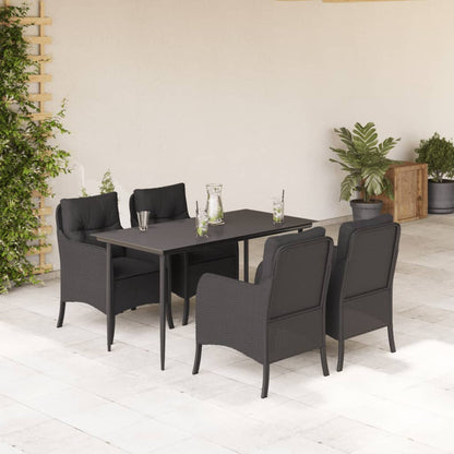 vidaXL 5-tlg. Garten-Essgruppe mit Kissen Schwarz Poly Rattan