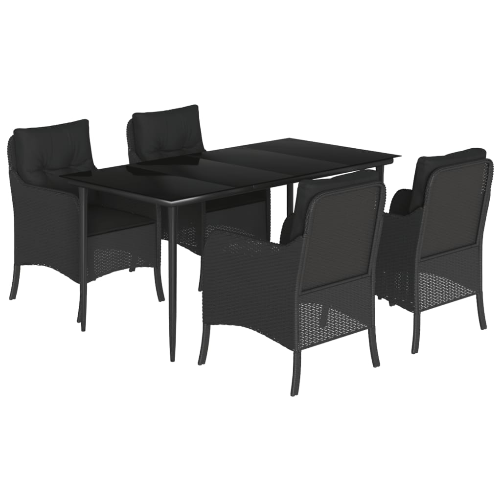 vidaXL Salle à manger de jardin 5 pcs avec coussins Résine tressée Noir