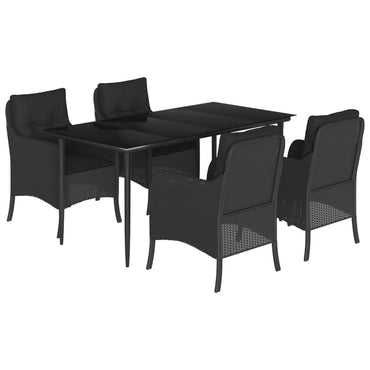 vidaXL 5-tlg. Garten-Essgruppe mit Kissen Schwarz Poly Rattan