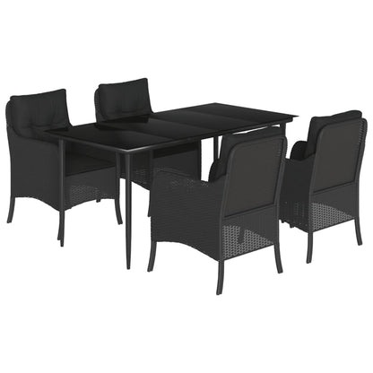 vidaXL Salle à manger de jardin 5 pcs avec coussins Résine tressée Noir