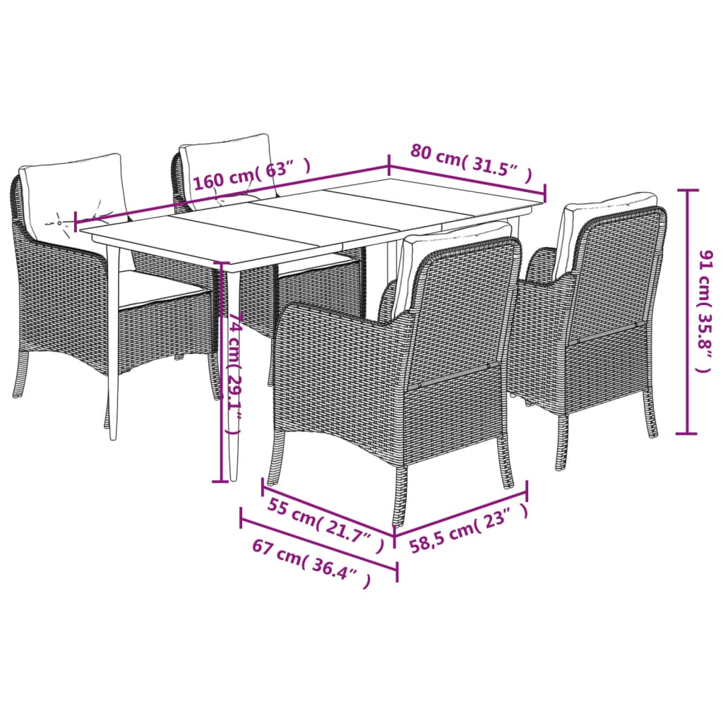vidaXL Salle à manger de jardin 5 pcs avec coussins Résine tressée Noir