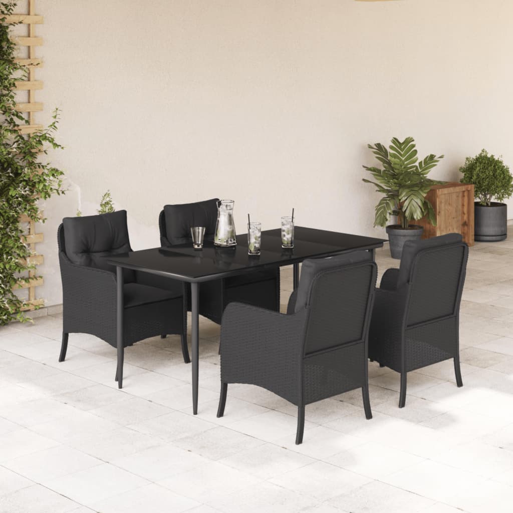 vidaXL Salle à manger de jardin 5 pcs avec coussins Résine tressée Noir