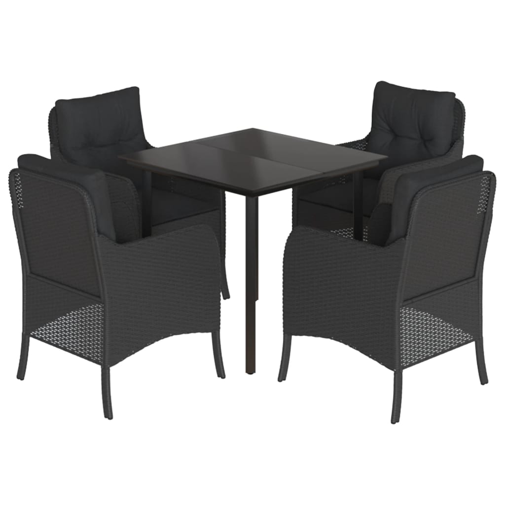 vidaXL 5-tlg. Garten-Essgruppe mit Kissen Schwarz Poly Rattan
