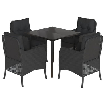 vidaXL 5-tlg. Garten-Essgruppe mit Kissen Schwarz Poly Rattan