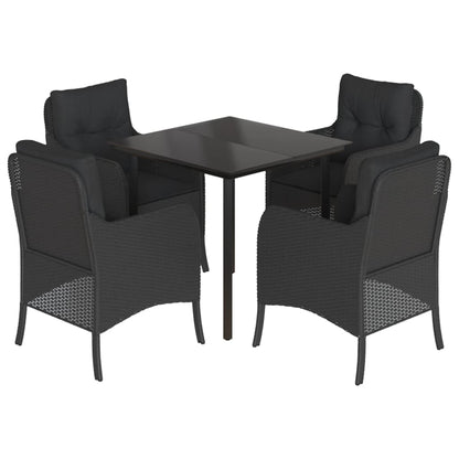 vidaXL 5-tlg. Garten-Essgruppe mit Kissen Schwarz Poly Rattan
