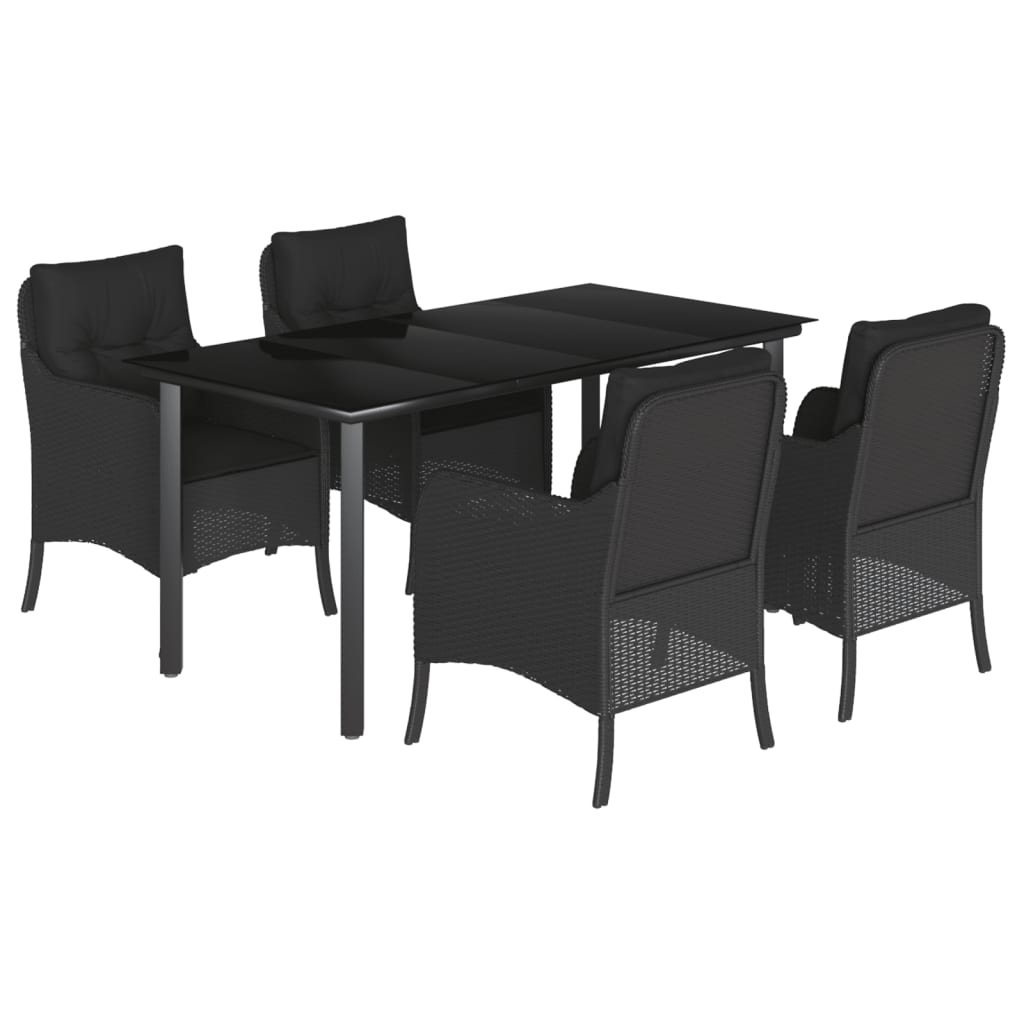 vidaXL 5-tlg. Garten-Essgruppe mit Kissen Schwarz Poly Rattan