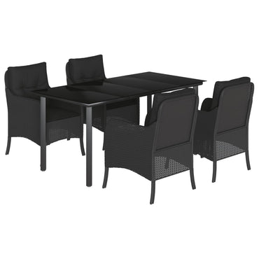 vidaXL 5-tlg. Garten-Essgruppe mit Kissen Schwarz Poly Rattan