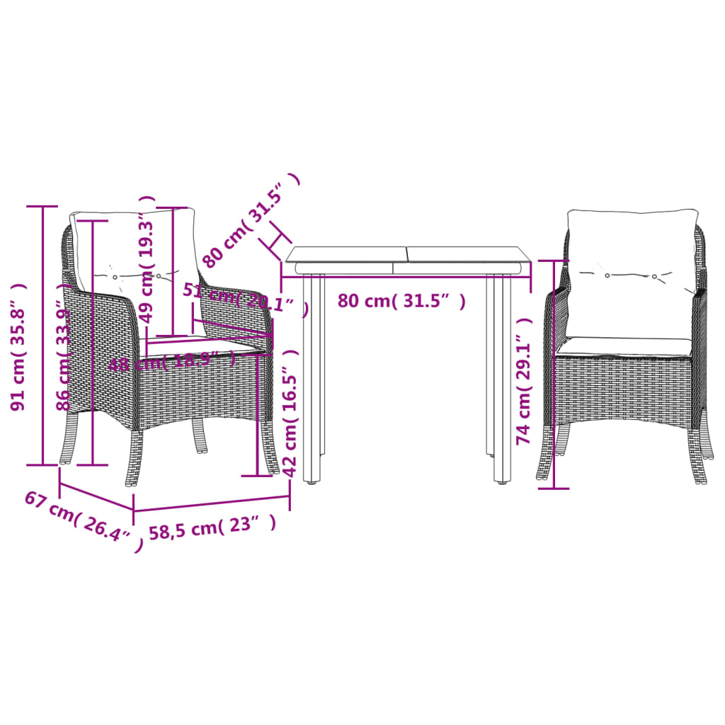 vidaXL 5-tlg. Garten-Essgruppe mit Kissen Braun Poly Rattan