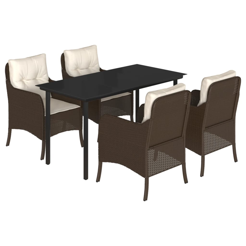 vidaXL Ensemble repas de jardin 5 pcs avec coussins résine tressée marron