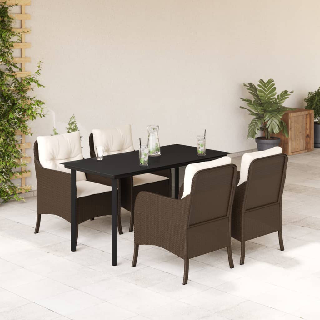 vidaXL Ensemble repas de jardin 5 pcs avec coussins résine tressée marron