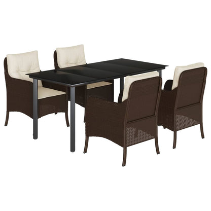 vidaXL Ensemble repas de jardin 5 pcs avec coussins résine tressée marron