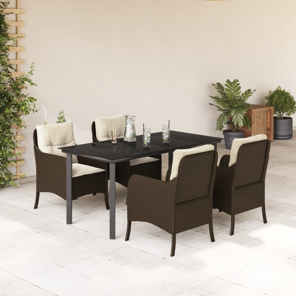 vidaXL Ensemble repas de jardin 5 pcs avec coussins résine tressée marron
