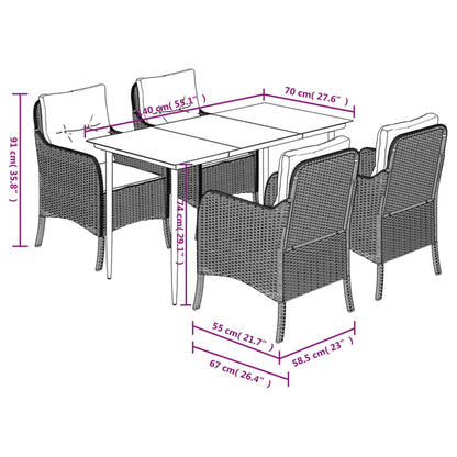 vidaXL 5-tlg. Garten-Essgruppe mit Kissen Grau Poly Rattan
