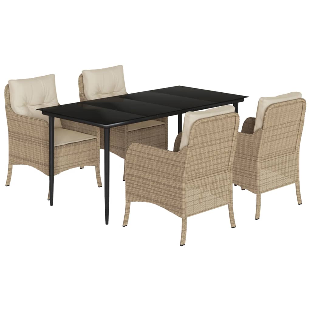 vidaXL Ensemble repas de jardin 5 pcs avec coussins Résine tressée Beige