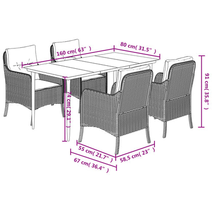 vidaXL Ensemble repas de jardin 5 pcs avec coussins Résine tressée Beige