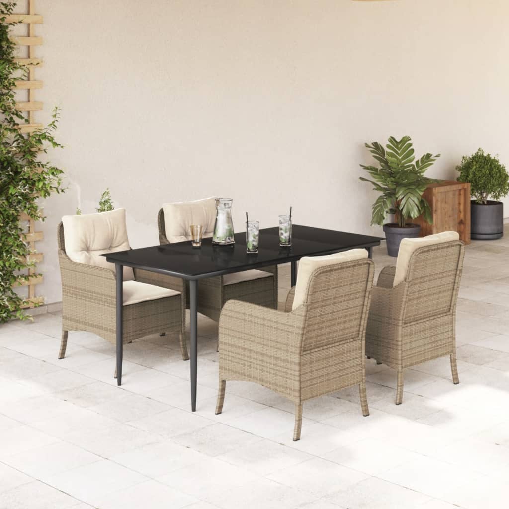 vidaXL Ensemble repas de jardin 5 pcs avec coussins Résine tressée Beige