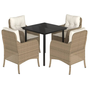vidaXL 5-tlg. Garten-Essgruppe mit Kissen Beige Poly Rattan
