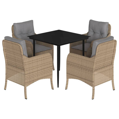 vidaXL 5-tlg. Garten-Essgruppe mit Kissen Beige Poly Rattan