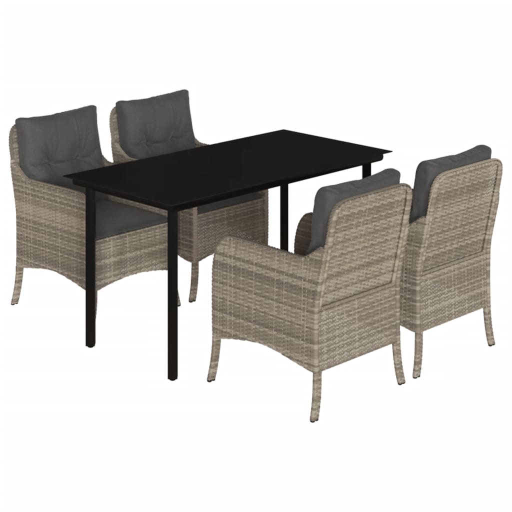vidaXL 5-tlg. Garten-Essgruppe mit Kissen Hellgrau Poly Rattan