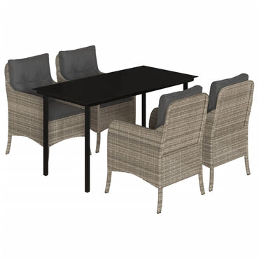 vidaXL 5-tlg. Garten-Essgruppe mit Kissen Hellgrau Poly Rattan