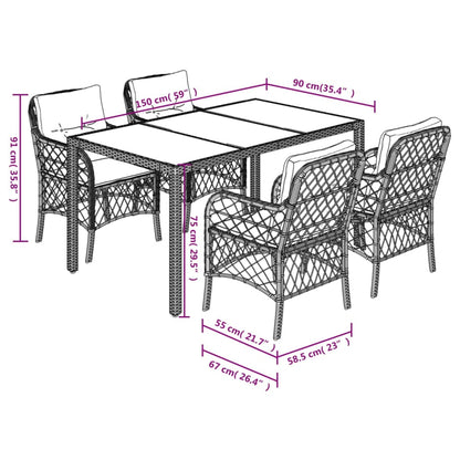 vidaXL 5-tlg. Garten-Essgruppe mit Kissen Schwarz Poly Rattan