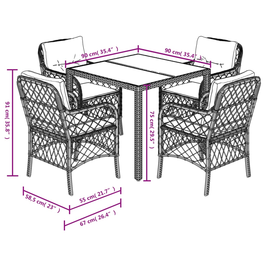 vidaXL 5-tlg. Garten-Essgruppe mit Kissen Grau Poly Rattan