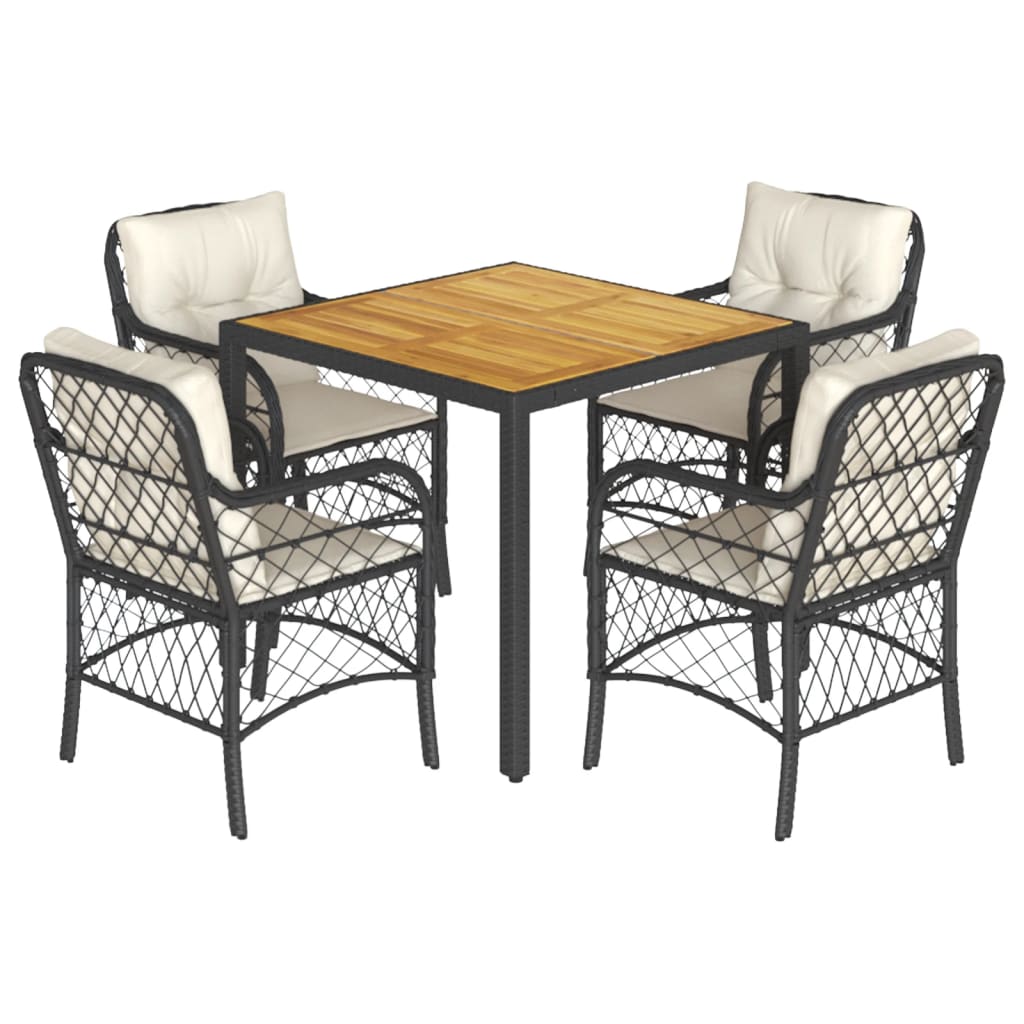 vidaXL 5-tlg. Garten-Essgruppe mit Kissen Schwarz Poly Rattan
