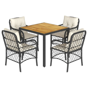 vidaXL 5-tlg. Garten-Essgruppe mit Kissen Schwarz Poly Rattan