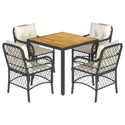 vidaXL 5-tlg. Garten-Essgruppe mit Kissen Schwarz Poly Rattan