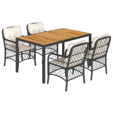 vidaXL 5-tlg. Garten-Essgruppe mit Kissen Schwarz Poly Rattan