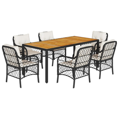 7-tlg. Garten-Essgruppe mit Kissen Schwarz Poly Rattan