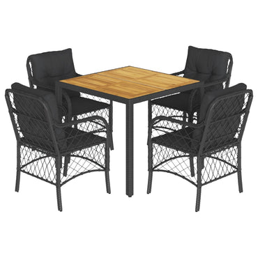vidaXL 5-tlg. Garten-Essgruppe mit Kissen Schwarz Poly Rattan
