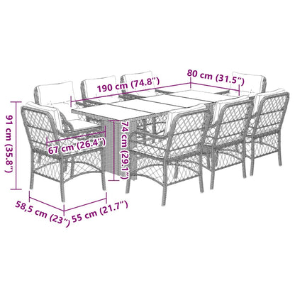 vidaXL 9-tlg. Garten-Essgruppe mit Kissen Schwarz Poly Rattan