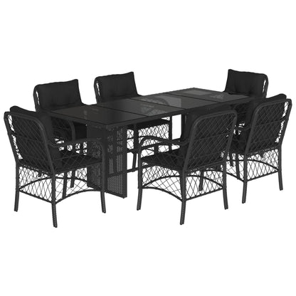 vidaXL 7-tlg. Garten-Essgruppe mit Kissen Schwarz Poly Rattan