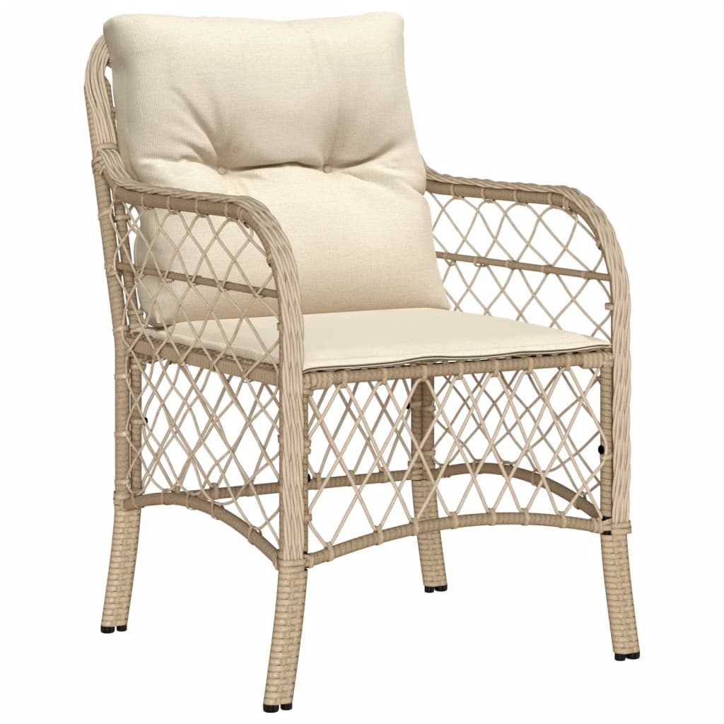 vidaXL 7-tlg. Garten-Essgruppe mit Kissen Beige Poly Rattan