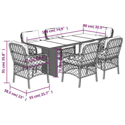 vidaXL 7-tlg. Garten-Essgruppe mit Kissen Beige Poly Rattan