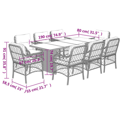 vidaXL 9-tlg. Garten-Essgruppe mit Kissen Beige Poly Rattan