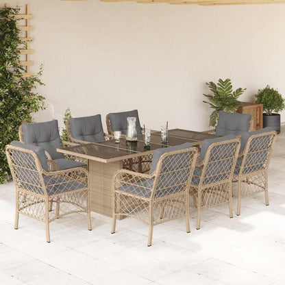 9-tlg. Garten-Essgruppe mit Kissen Beigemischung Poly Rattan