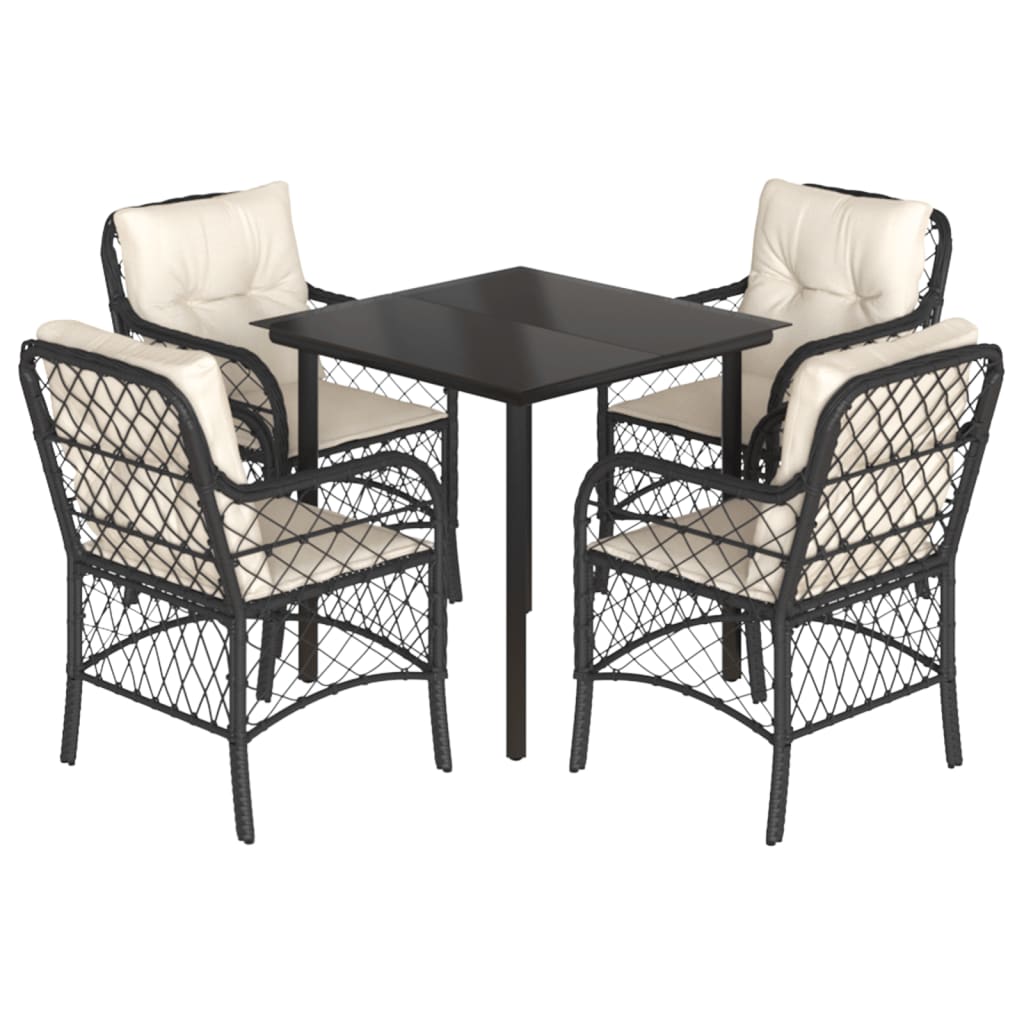vidaXL 5-tlg. Garten-Essgruppe mit Kissen Schwarz Poly Rattan