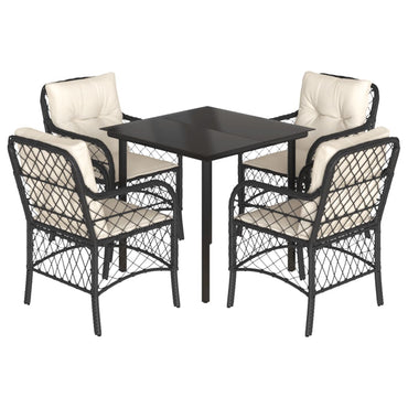 vidaXL 5-tlg. Garten-Essgruppe mit Kissen Schwarz Poly Rattan