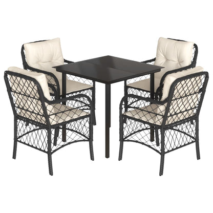 vidaXL 5-tlg. Garten-Essgruppe mit Kissen Schwarz Poly Rattan