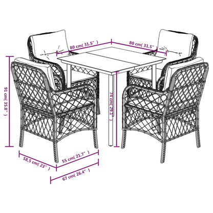 vidaXL 5-tlg. Garten-Essgruppe mit Kissen Schwarz Poly Rattan