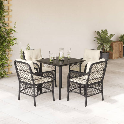 vidaXL 5-tlg. Garten-Essgruppe mit Kissen Schwarz Poly Rattan