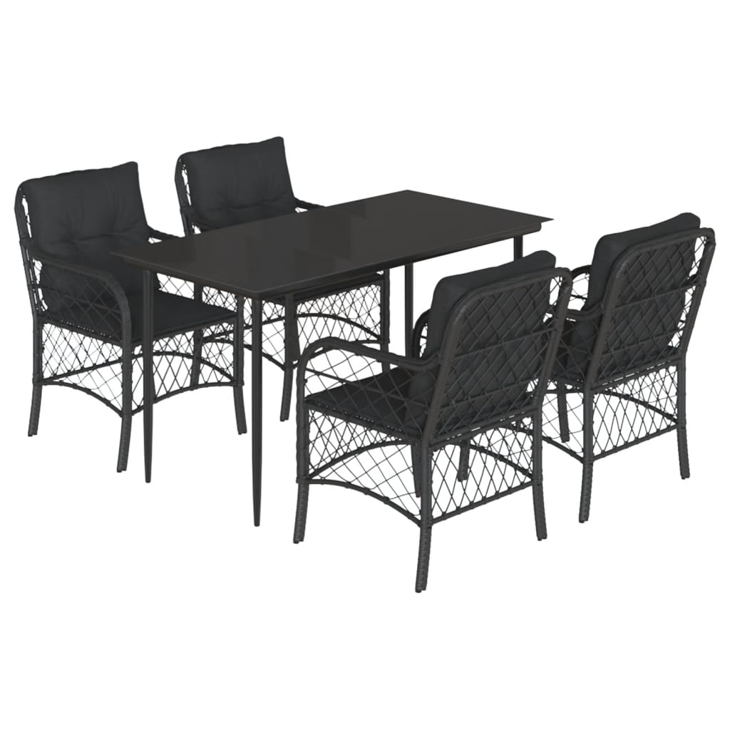 vidaXL 5-tlg. Garten-Essgruppe mit Kissen Schwarz Poly Rattan