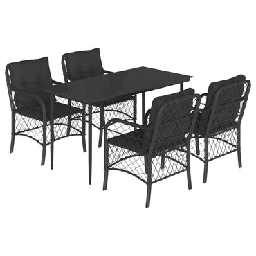 vidaXL 5-tlg. Garten-Essgruppe mit Kissen Schwarz Poly Rattan