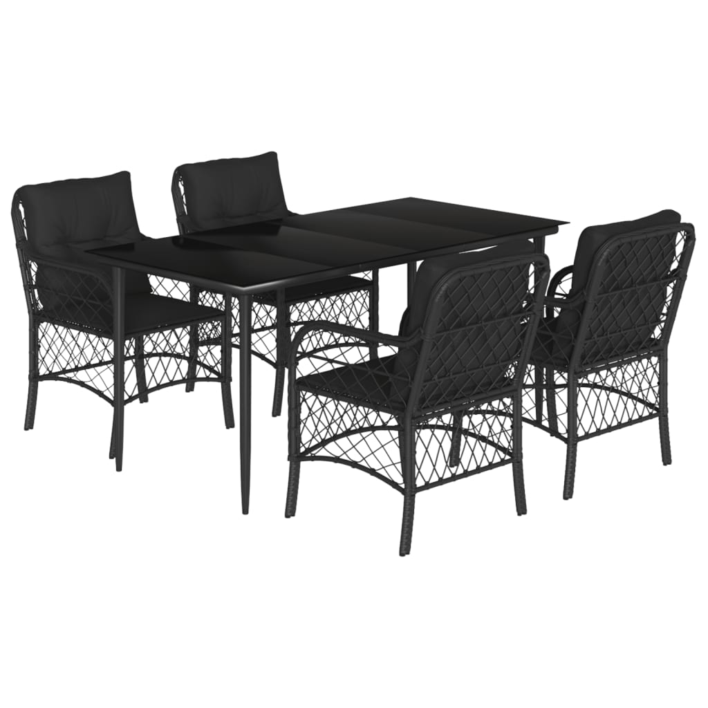 vidaXL 5-tlg. Garten-Essgruppe mit Kissen Schwarz Poly Rattan