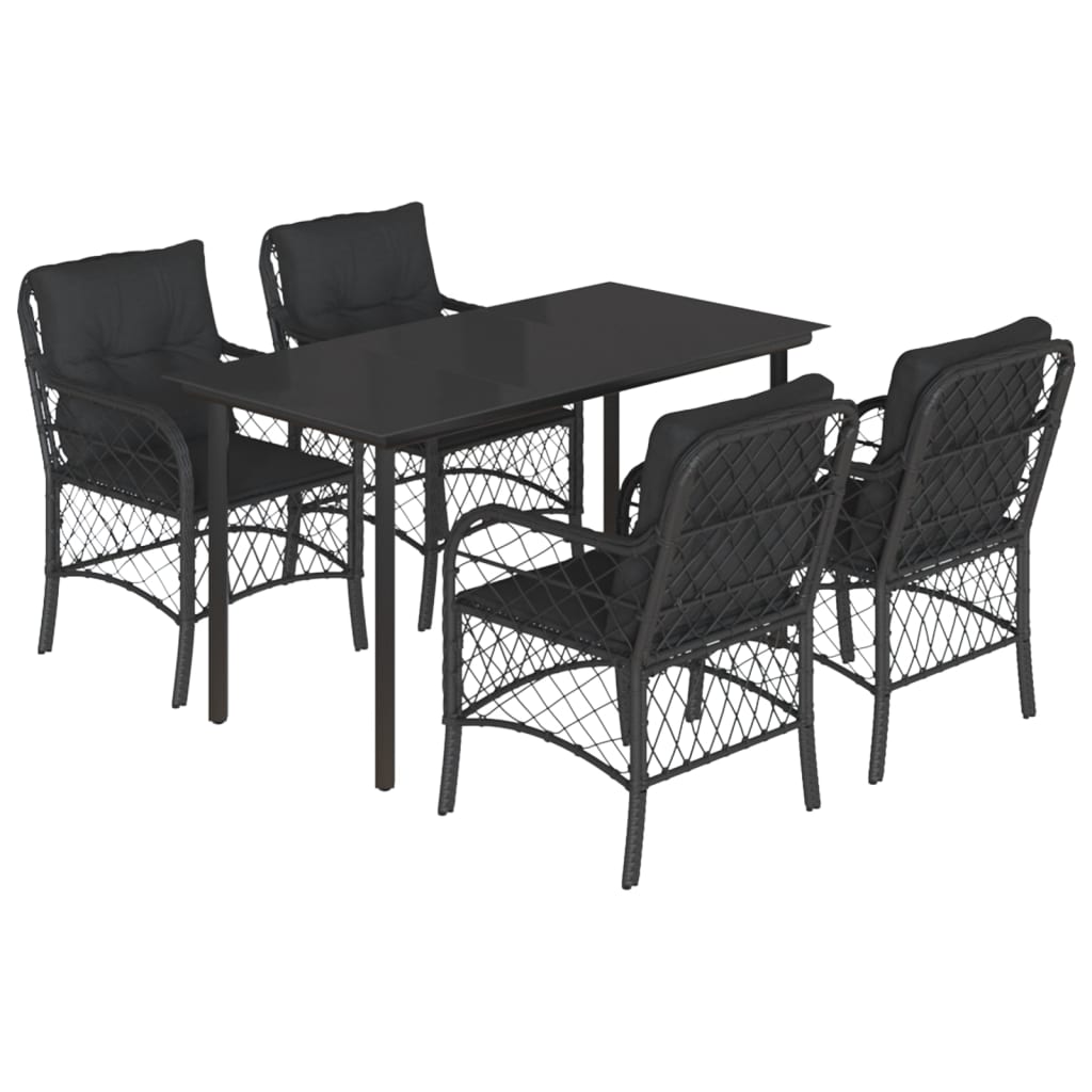 vidaXL 5-tlg. Garten-Essgruppe mit Kissen Schwarz Poly Rattan