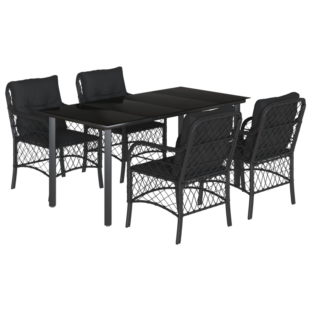 vidaXL 5-tlg. Garten-Essgruppe mit Kissen Schwarz Poly Rattan