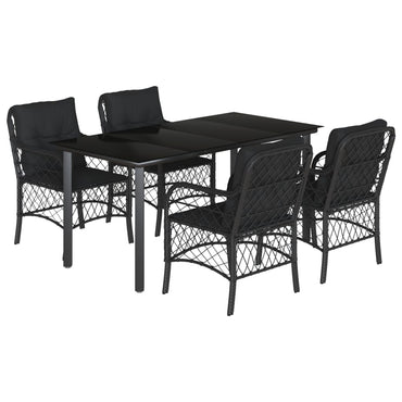 vidaXL 5-tlg. Garten-Essgruppe mit Kissen Schwarz Poly Rattan